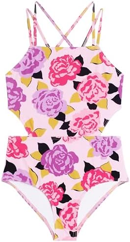 Kanu Surf Girls' Beach Sport Cut-Out One Piece Swimsuit, Avril Pink