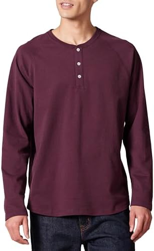 Amazon Essentials Long Sleeve Shirt for Men, Regular-Fit Henley, Available in Big & Tall, Burgundy, X-Large