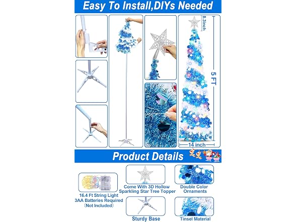 Dual Color Change&Timer 5Ft Blue Pop Up
