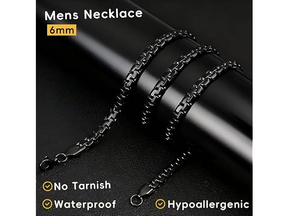 Black Stainless Flat Link Chain, 22"