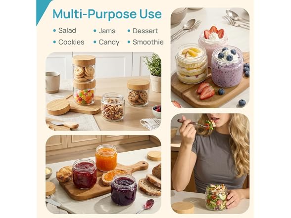 Vtopmart 6 Pack 10oz Glass Oats Container W/ Bamboo Lids