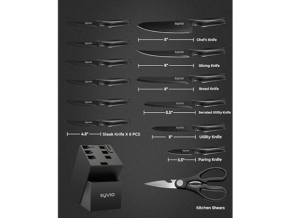 Syvio 15 Pcs Kitchen Knife Set Block