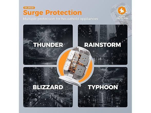 TESSAN 10ft Cord Power Tower (8 Outlets, 2 USB-C, 3 USB-A)