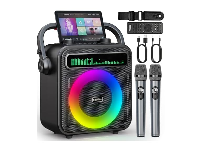Gesnada Karaoke Machine 2 Wireless Mics