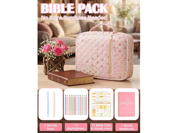 Bafei Quilted Bible Cover Case w/StudySupplies