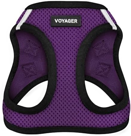 Best Pet Supplies - All Weather Mesh, Reflective, No Pull Harness for Small, Medium Dogs, Cats - Secure with Hook & Loop Fastener, Buckle, Double D-Rings - Purple/Black Trim, S