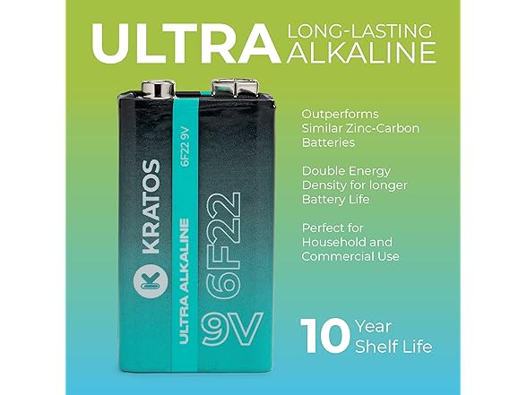 (4 Pack) Kratos Power 9V Alkaline Batteries