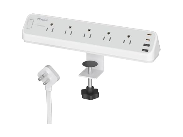 TESSAN 2100J 6ft Cord Desk Clamp Power Strip (5 Outlets, 4 USB)