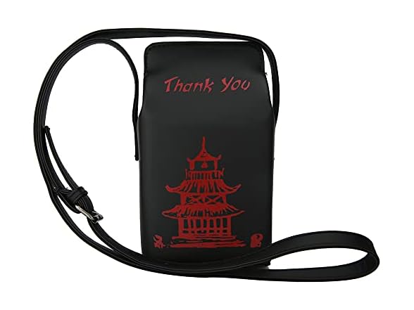 Ondeam Tower Print Crossbody Shoulder Bag Pu Chinese Takeout Box Totes Purse for Women(Black)
