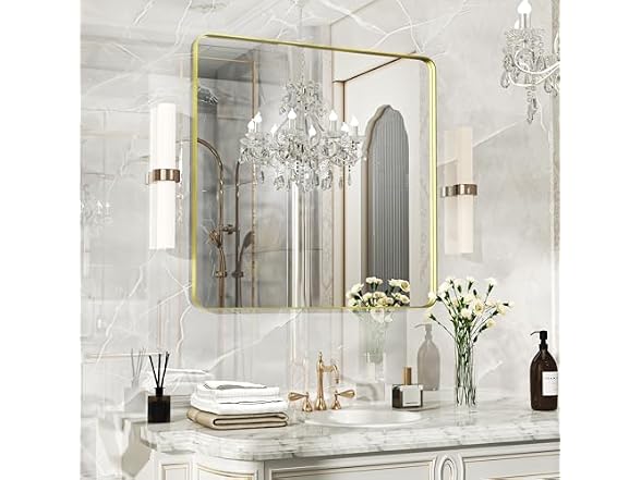Fun Memories Gold Bathroom Mirror 32x32