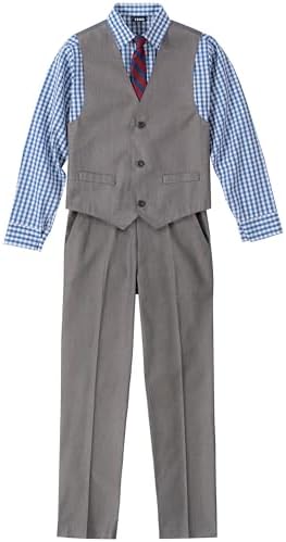 IZOD Little Boys' 4-Piece Formal Suit Vest Set, Medium Blue/Grey, 5