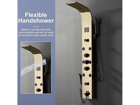 BWE Shower Panel Tower 304 Stainless Steel with 6 Body Jets