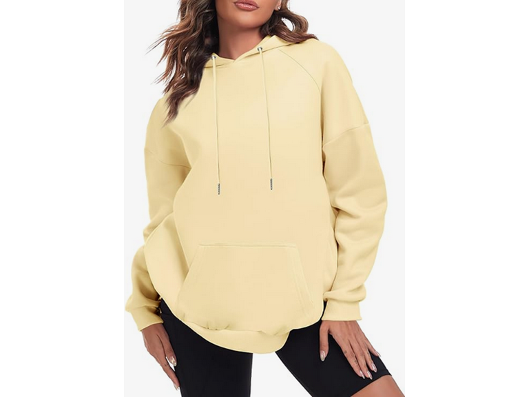 FKEEP Oversize Hoodies Women Fleece Crewneck Sweatshirt Casual Long Sleeve Pullover Tops with Pockets(Apricot,Medium)