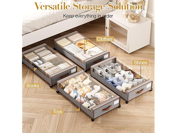 Grey 4 Pck Under the Bed Storage