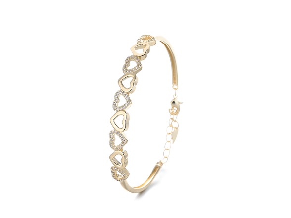 14K Gold Hearts Bangle Bracelet