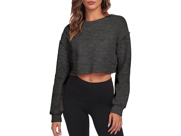 FKEEP Cropped Sweatshirts for Women Long Sleeves Crewneck Pullover Crop Tops Oversized Fit