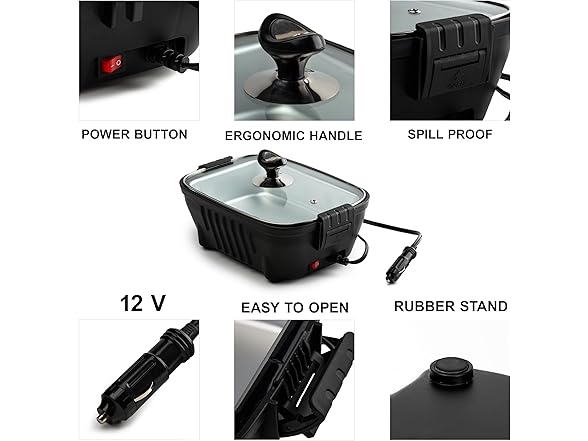 Zone Tech CT0008 12V Personal Roaster with Glass Lid Black