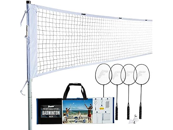 Franklin Sports Badminton Set - Backyard Badminton Net Set - Rackets and Birdies Included - Backyard or Beach Badminton Set - Professional Set, White (52633)