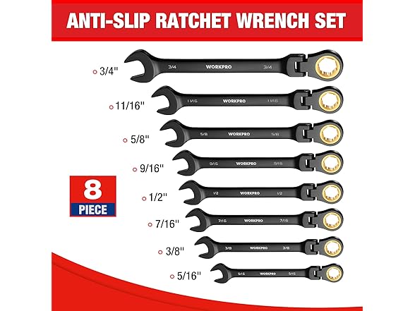 WORKPRO 8-piece Flex Head Wrench Green
