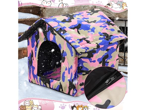 Weysat 4 Pcs Collapsible Cat House Waterproof Shelter