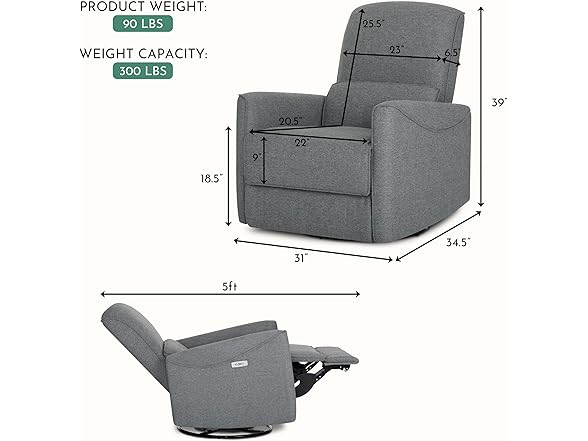 Evolur Belmont Power Recliner with Massager