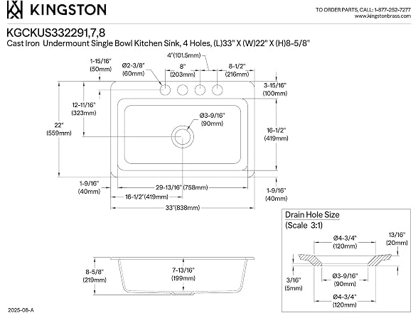 Kingston Brass Undermount Kitchen Sink, White/Brushed Nickel