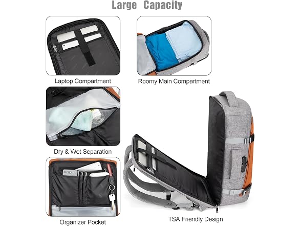 Tzowla Grey 40L 17.3" Travel Laptop Backpack