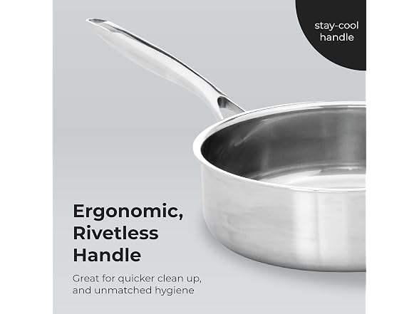 Stainless Steel, Sauté Pan w/Lid, 9.5-Inch Diameter, 3 Quart
