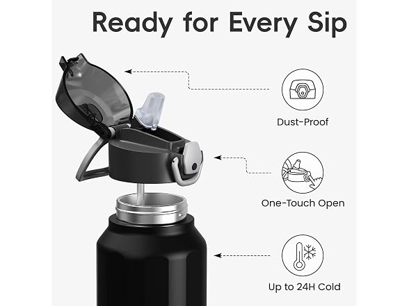 Konokyo FLOWPLAY 26oz Push-Button Bottle, Black
