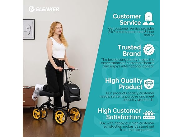 ELENKER Deluxe Steerable Knee Walker with 10" Front Wheels – (Open Box)
