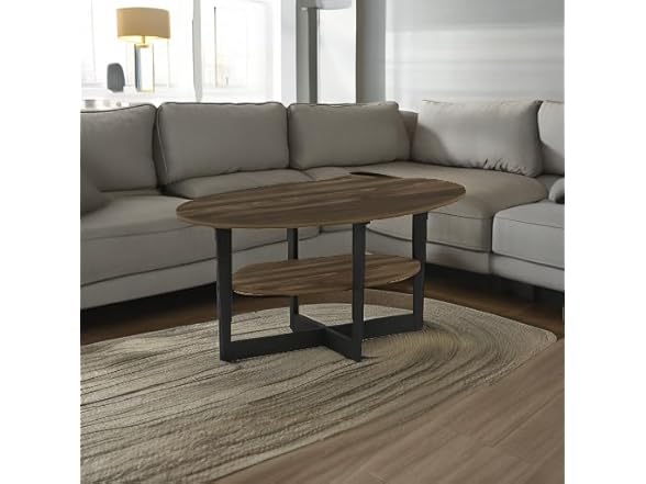 Furinno Coffee Table, 1-Pack, Columbia Walnut/Black