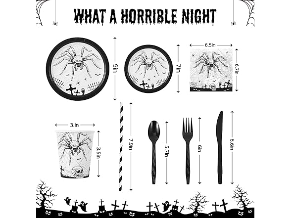 Halloween 215 Pcs Paper Plates, Napkins and Disposable Cutlery Set