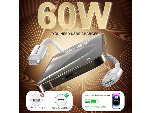 60W 3.3FT Nylon Braided USB Type C Cable, 3-Pack