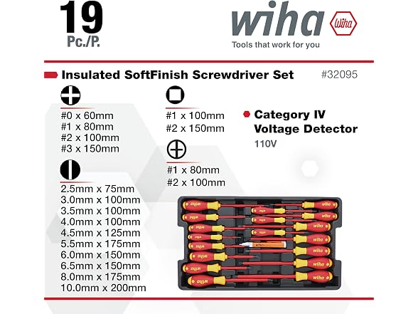 Wiha 32095 Slotted/Phillips Insulated Set, 1000V 19pc