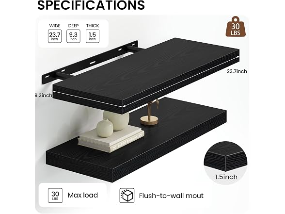 Floating Shelves 23.6" W x 9.3" D Black