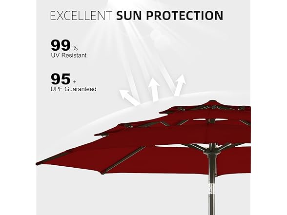 wikiwiki 10 FT Patio Umbrella, 3-Tiers Burgundy