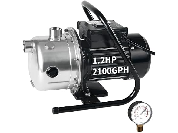 LANCHEZ 1.2 HP Shallow Well Pump, 2100 GPH Stainless Steel Garden Irrigation Pump, 115V Water Transfer Pump, Water Booster Jet Pump for Home Garden Lawn Farm, Black silver (Open Box)