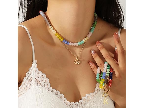 Dascus Boho Beaded Necklace Rainbow