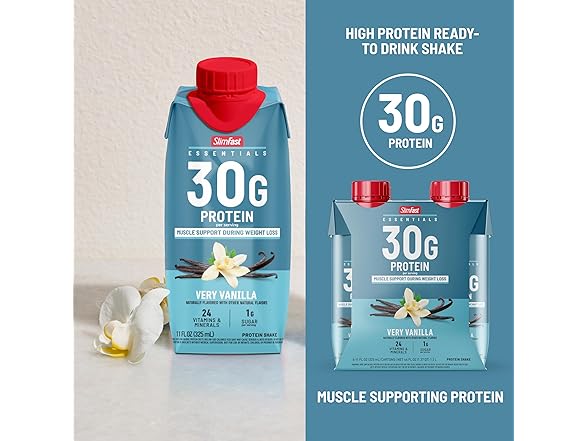 12PK SlimFast Essentials 30g Vanilla Protein Shake