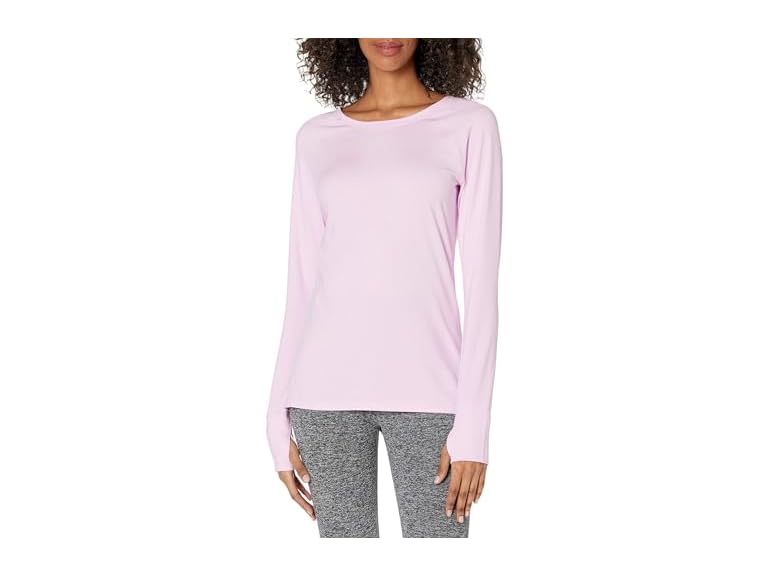 Amazon Essentials Long Sleeve Workout Top for Women, Brushed Tech Stretch Crewneck, Athletic, Small (Available in Plus Size), Pale Pink