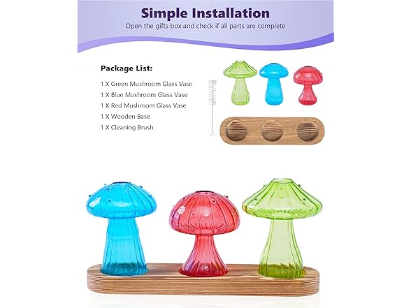 3 Pack Mushroom Glass Propagation Vases
