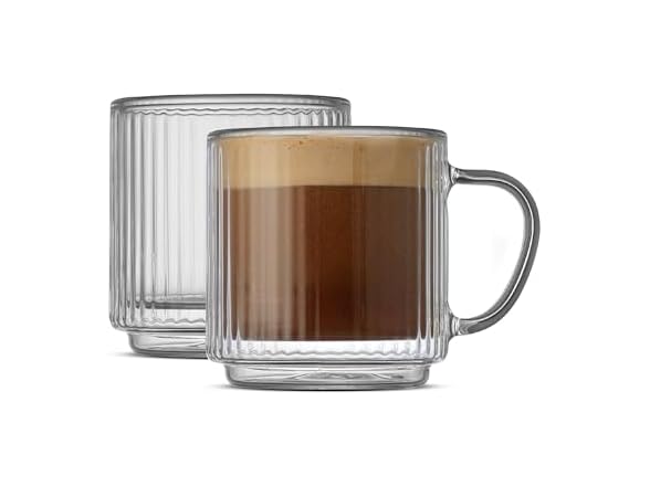 JoyJolt Haven Stackable Fluted Glass Mugs Set of 2