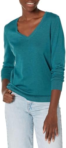 Amazon Essentials Women's Classic-Fit Lightweight Long-Sleeve V-Neck Sweater, Teal Blue Heather, XX-Large