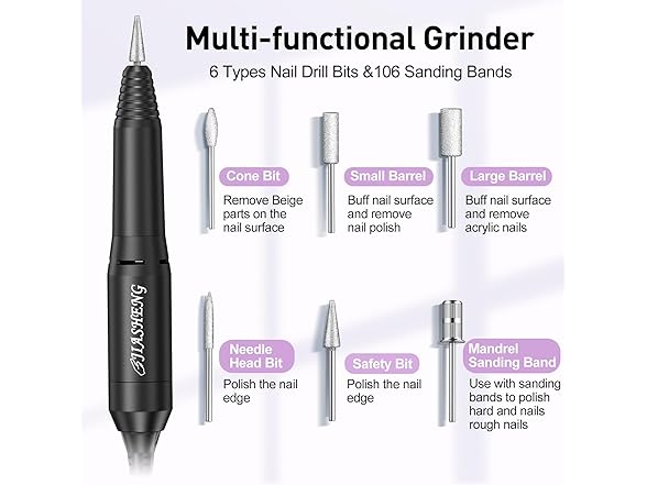 JIASHENG Professional Nail Drill, 20000rpm Electric Nail Drill 