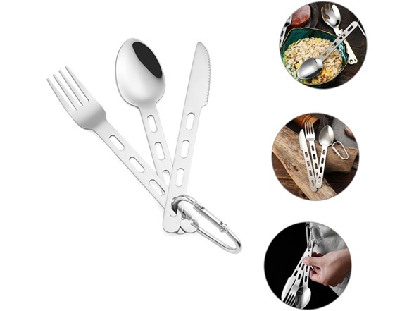 3 Pieces set Stainless Steel Camping Utensils Kit