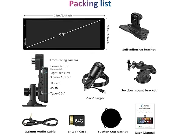 9.3" CarPlay Screen w/ 2.5K Dash Cam