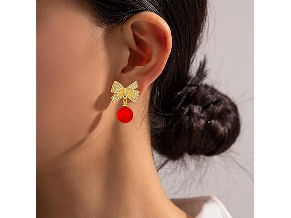 Bow Earrings Rhinestone Red