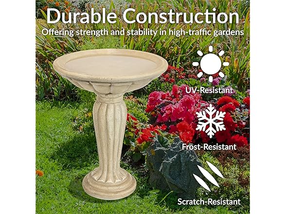 Sunnydaze 20.25” H Concrete Bird Bath Antique White