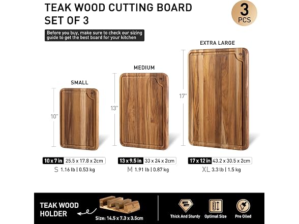 Socisen 3-Pack Teak Wood Cutting Boards