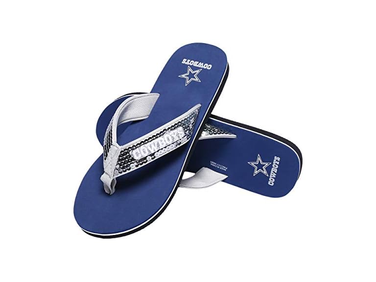 FOCO Dallas Cowboys NFL Womens Sequin Flip Flops - L - (11-12)